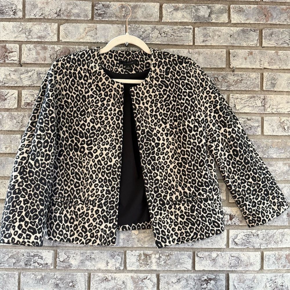 Ann Taylor Black, Gray & White Leopard Print Jacket Size - Small